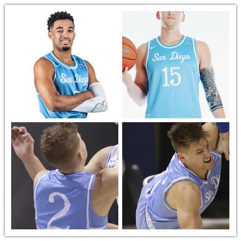 Mens San Diego Torero Custom Olin Carter III Joey Calcaterra Vladimir Pinchuk 2020 Royal Nike Basketball Jersey