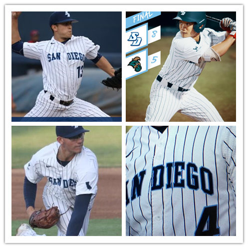 Mens San Diego Torero Custom Jake Miller Cody Jefferis Shane McGuire Chris 2018 White Pinstripe Nike Baseball Jersey