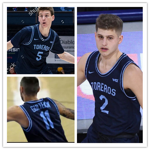 Mens San Diego Torero Custom Olin Carter Joey Calcaterra Vladimir Pinchuk 2020 Black Nike Basketball Jersey