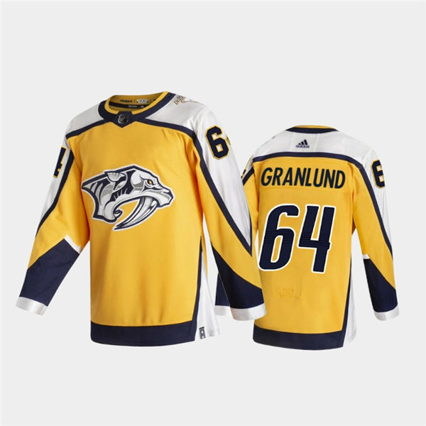Men's Nashville Predators #64 Mikael Granlund Adidas 2021 Gold NHL Retro Reverse Edition Jersey