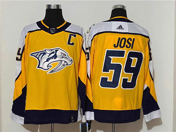 Men's Nashville Predators #59 Roman Josi Adidas 2021 Gold NHL Retro Reverse Edition Jersey