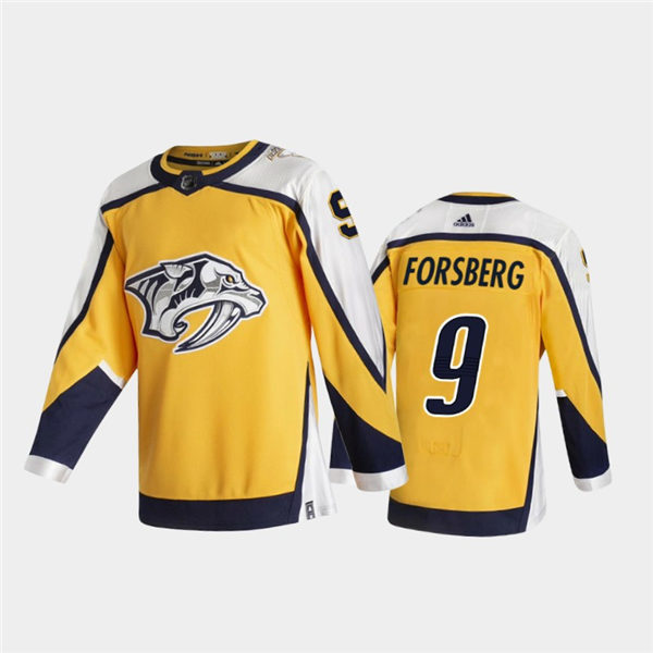 Men's Nashville Predators #9 Filip Forsberg Adidas 2021 Gold NHL Retro Reverse Edition Jersey