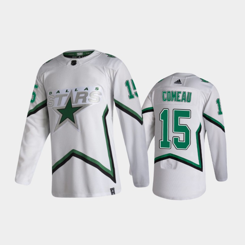 Men's Dallas Stars #15 Blake Comeau Adidas Reverse Retro 2020-21 White Jersey