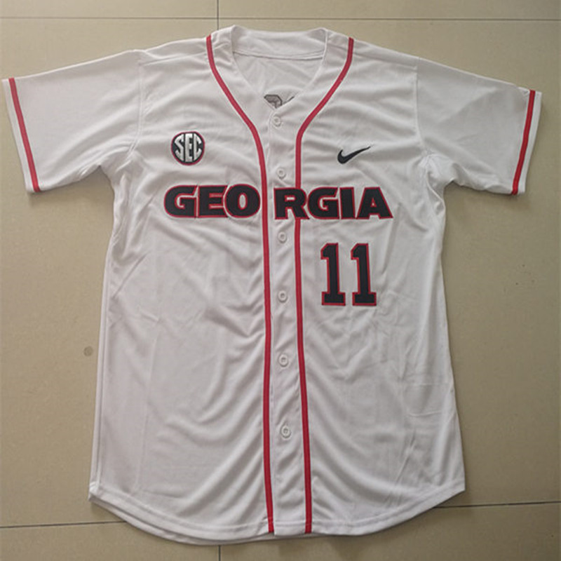 Men's Georgia Bulldogs #11 Will Proctor Nike 2017 White Stripes College Baseball Jersey