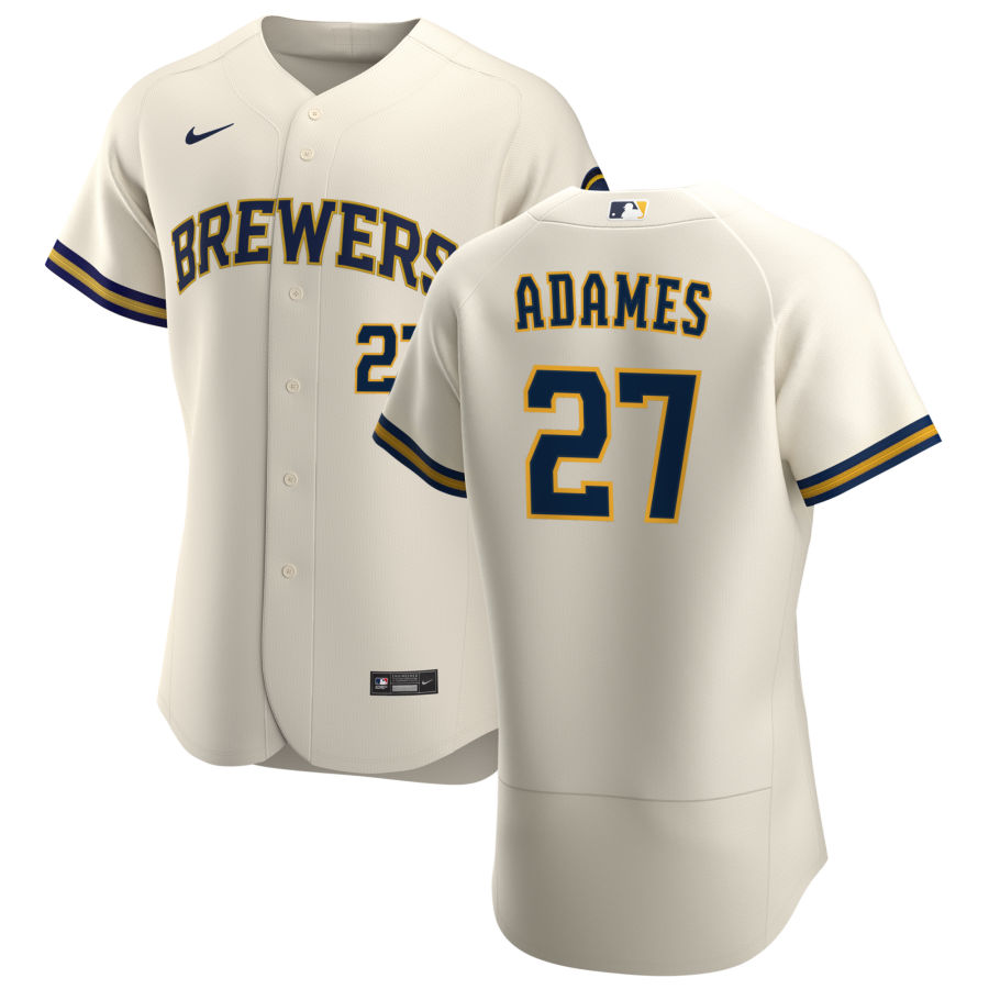 Men's Milwaukee Brewers #27 Willy Adames Nike Cream Home FlexBase Jersey