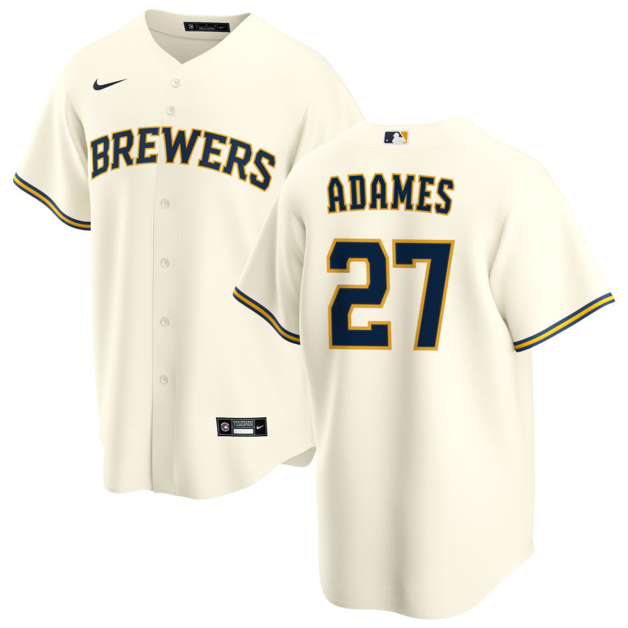 Youth Milwaukee Brewers #27 Willy Adames Nike Cream Home Jersey
