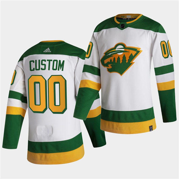 Men's Minnesota Wild Custom 2021 White Adidas NHL REVERSE RETRO JERSEYS
