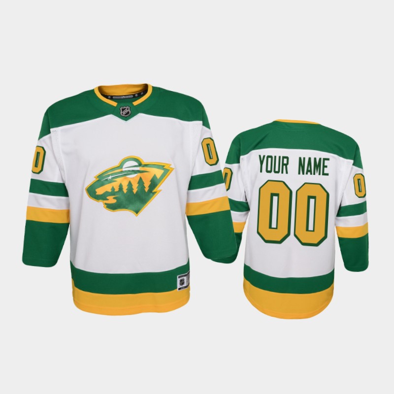 Youth Minnesota Wild Custom 2021 White Adidas NHL REVERSE RETRO JERSEYS