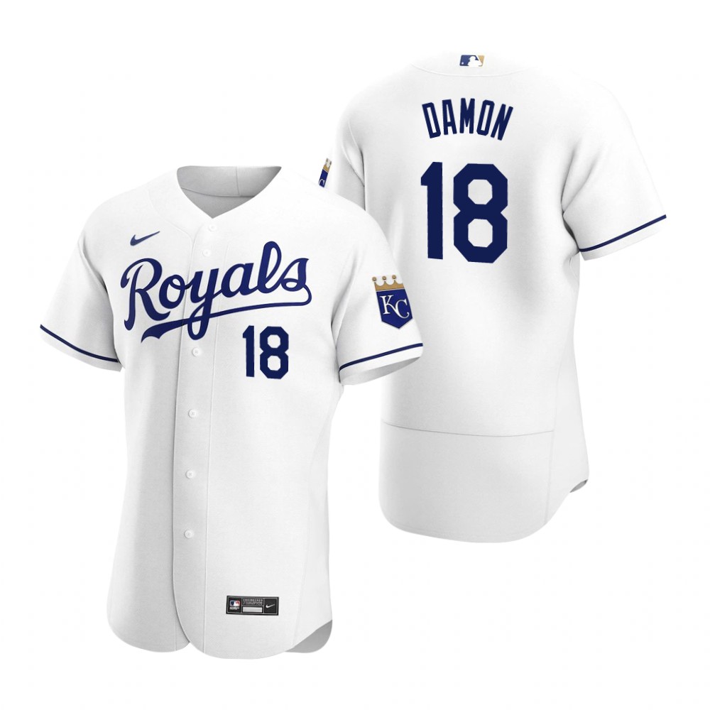 Men's Kansas City Royals Retired Player #18 Johnny Damon Stitched Nike White FlexBase Jersey
