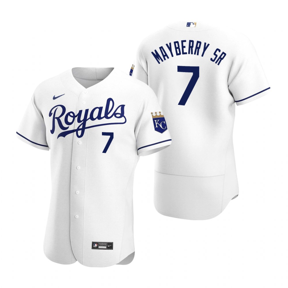 Men's Kansas City Royals Retired Player #7 John Mayberry Sr. Stitched Nike White FlexBase Jersey