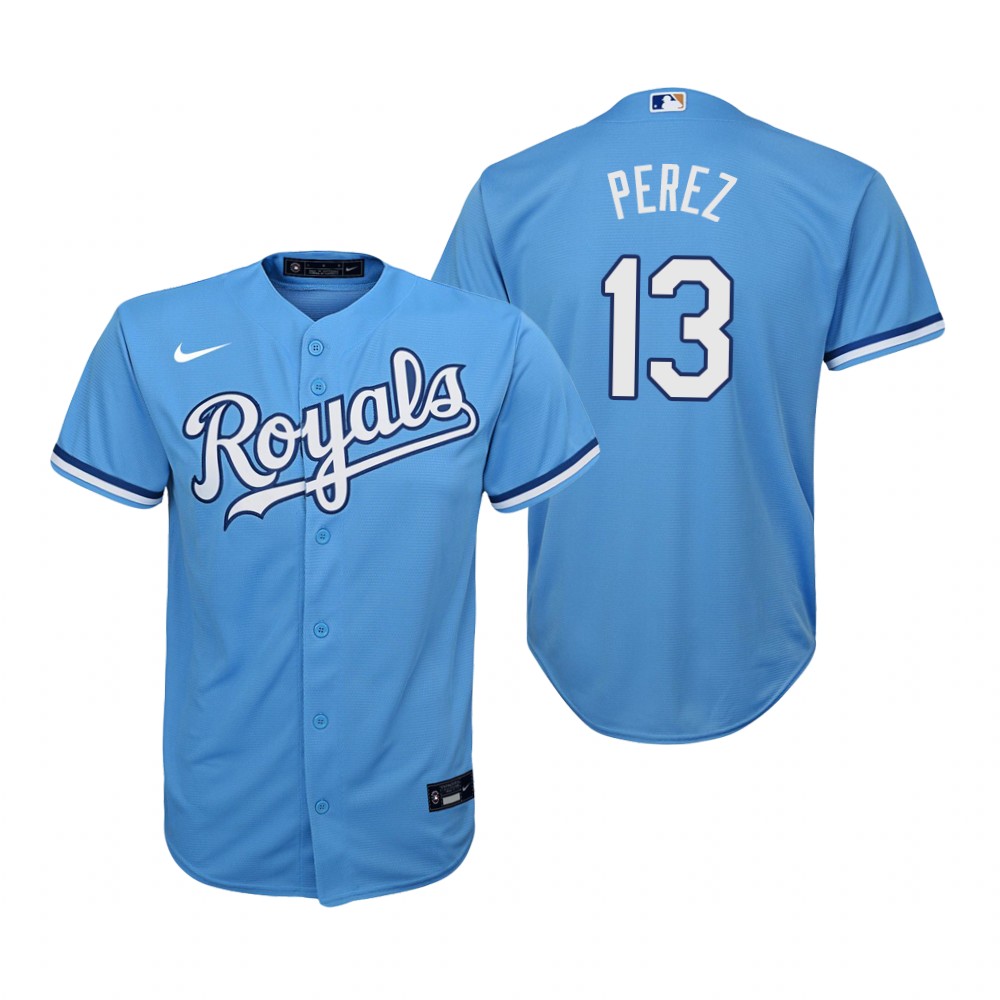 Youth Kansas City Royals #13 Salvador Perez Nike Light Blue Alternate Jersey
