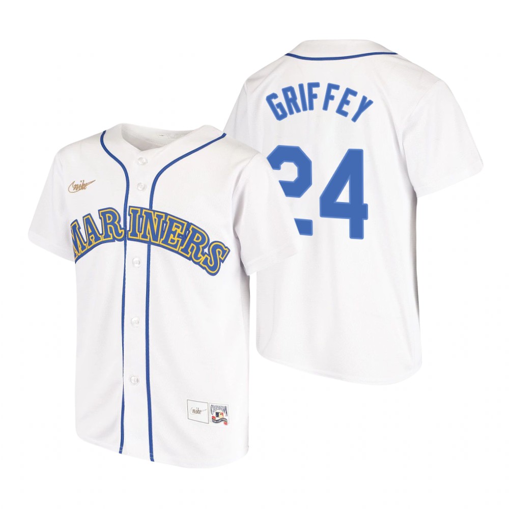 Youth Seattle Mariners #24 Ken Griffey Jr. Nike White Cooperstown Collection Jersey