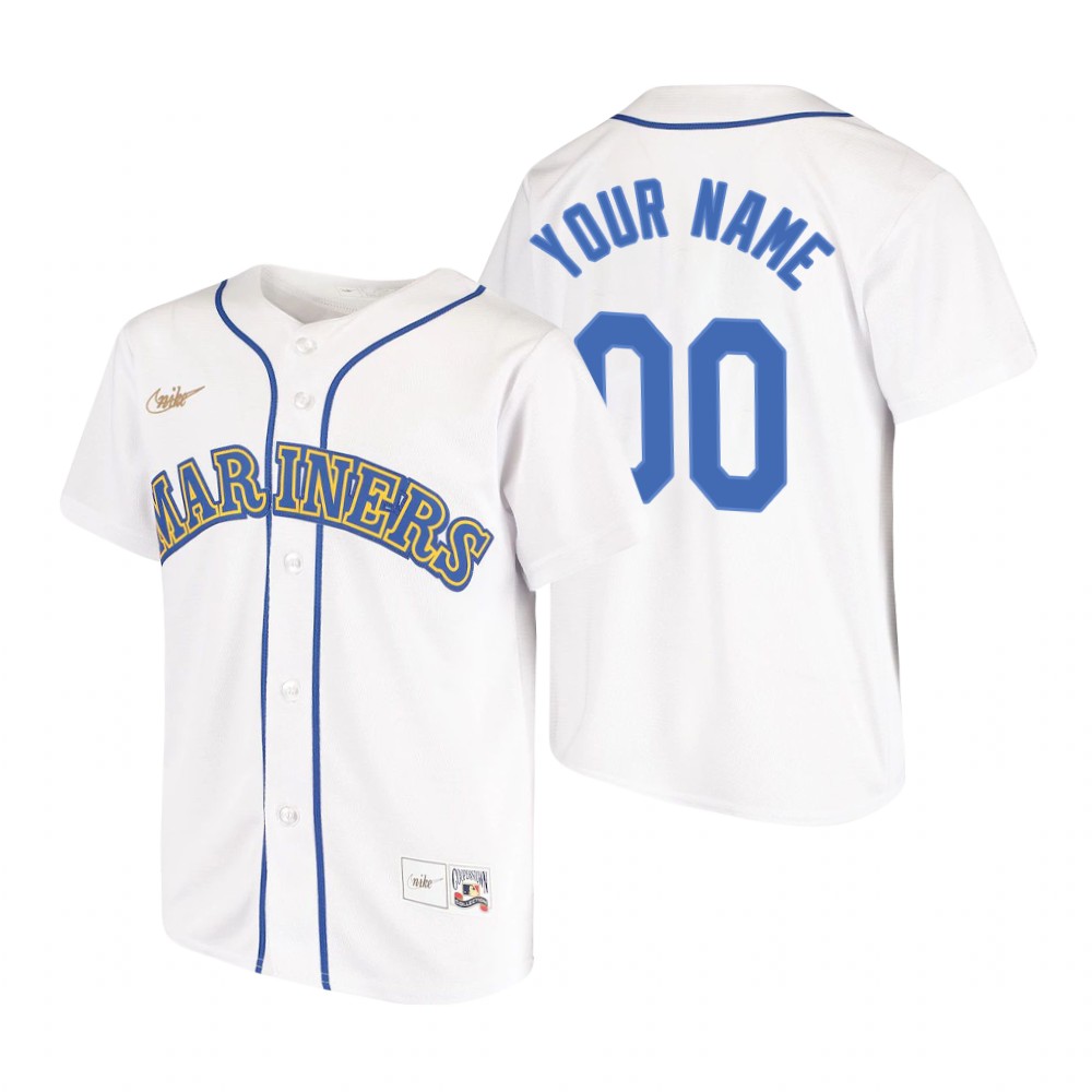 Youth Seattle Mariners Custom Nike White Cooperstown Collection Jersey