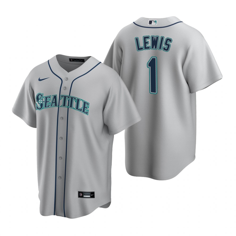 Men's Seattle Mariners #1 Kyle Lewis Nike Away Grey Cool Base Jersey