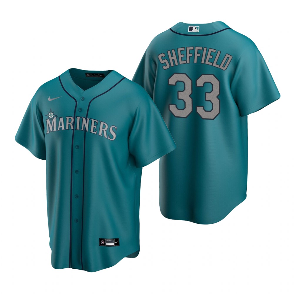 Men's Seattle Mariners #33 Justus Sheffield Nike Aqua Alternate Cool Base Jersey