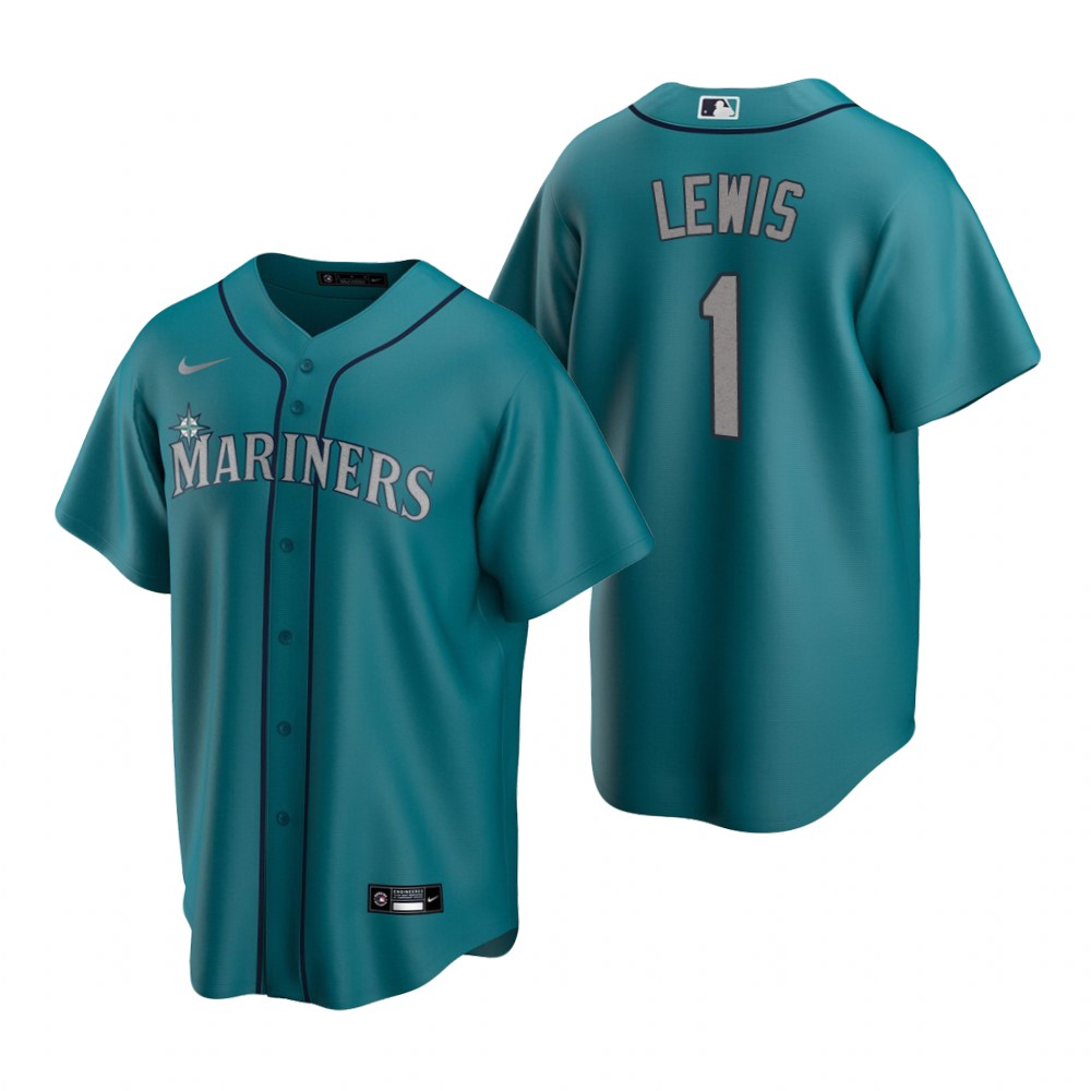 Men's Seattle Mariners #1 Kyle Lewis Nike Aqua Alternate Cool Base Jersey