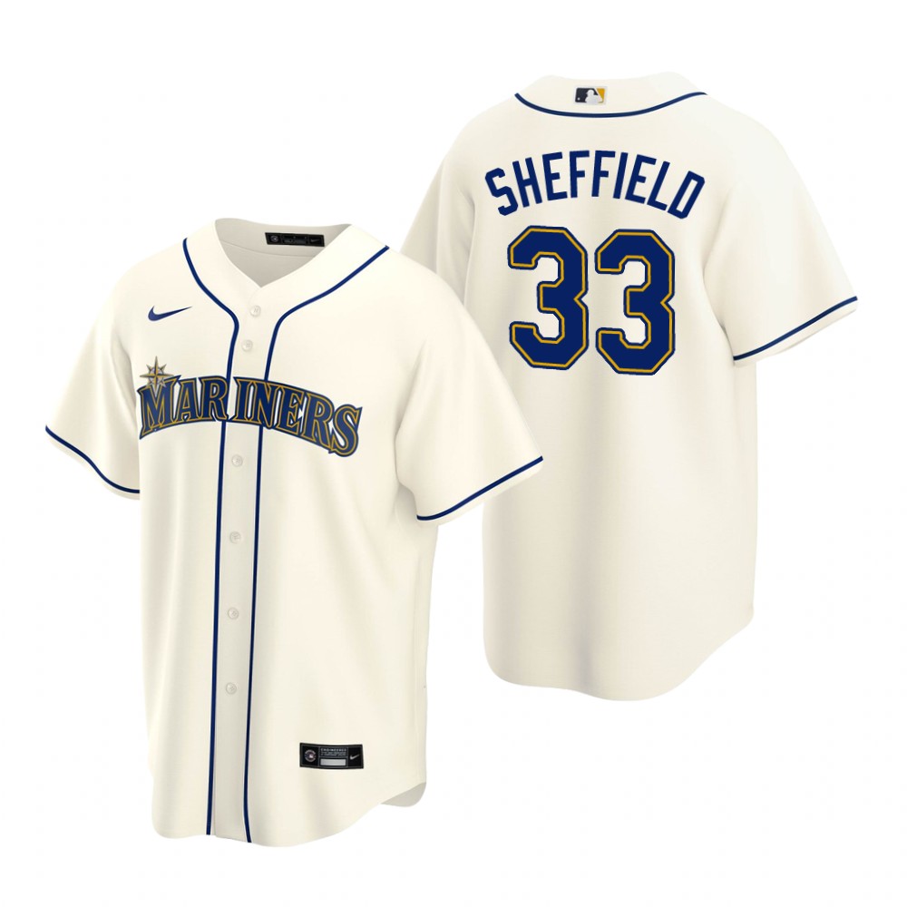 Men's Seattle Mariners #33 Justus Sheffield Nike Cream Alternate Cool Base Jersey