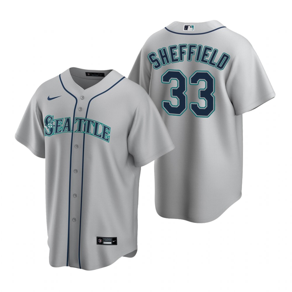 Men's Seattle Mariners #33 Justus Sheffield Nike Away Grey Cool Base Jersey