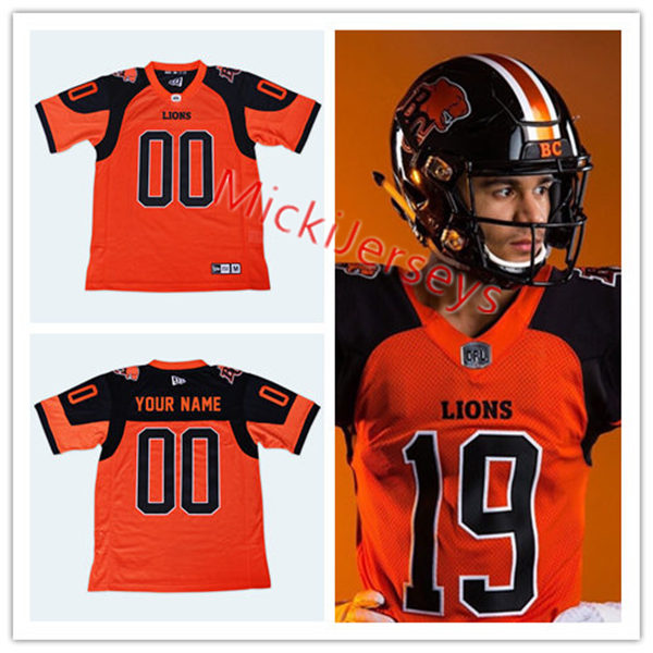 Men's Youth CFL BC Lions Custom 2019 New Era Home Orange Football Jersey