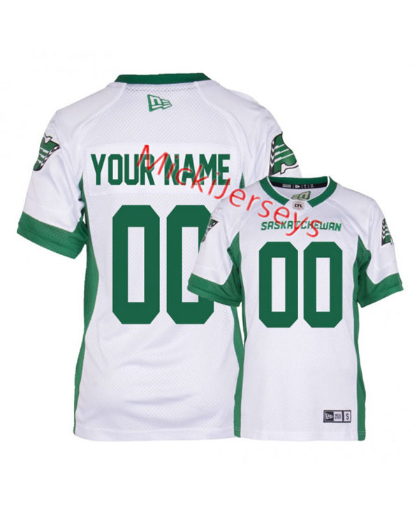 Men's Youth CFL Saskatchewan Roughriders Custom 2019 New Era White Away Football Jersey