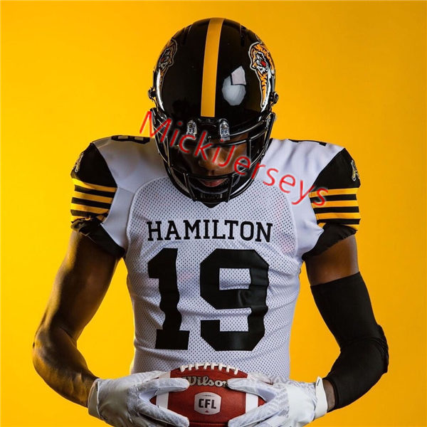 Men's Youth CFL Hamilton Tiger-Cats Custom 2019 New Era White Away Football Jersey