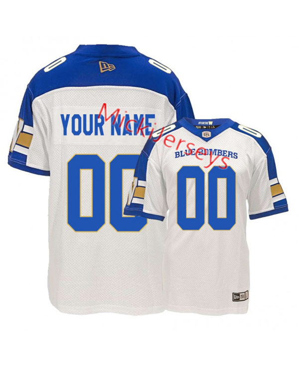 Men's Youth CFL Winnipeg Blue Bombers Custom 2019 New Era White Away Football Jersey