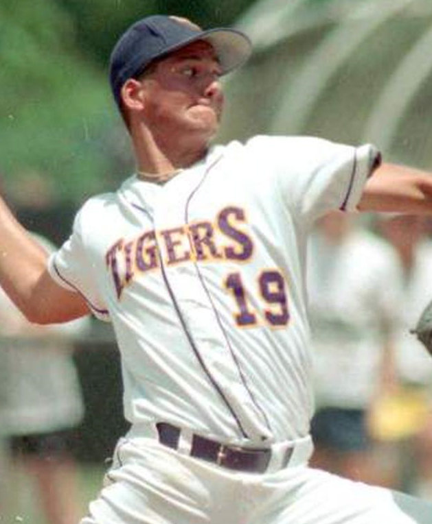 Men's LSU Tigers #19 Ben McDonald Nike White Stripes College Baseball Jersey