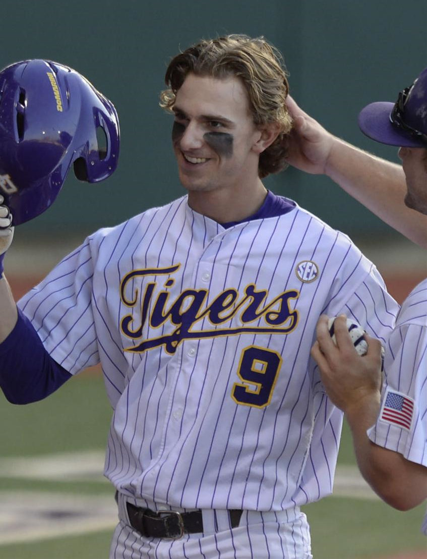 Men's LSU Tigers #9 Zach Watson Nike White Pinstripe College Baseball Jersey