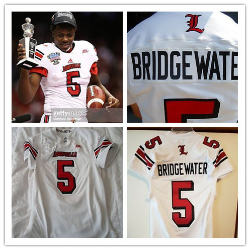 Mens Louisville Cardinals #5 Teddy Bridgewater Adidas White Retro Football Jersey