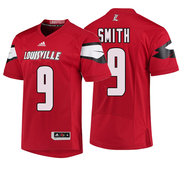 Mens Louisville Cardinals #9 Jaylen Smith Adidas 2013-18 Red College Football Jersey