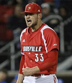 Mens Louisville Cardinals #33 Michael Kirian Red White Adidas College Baseball Jersey