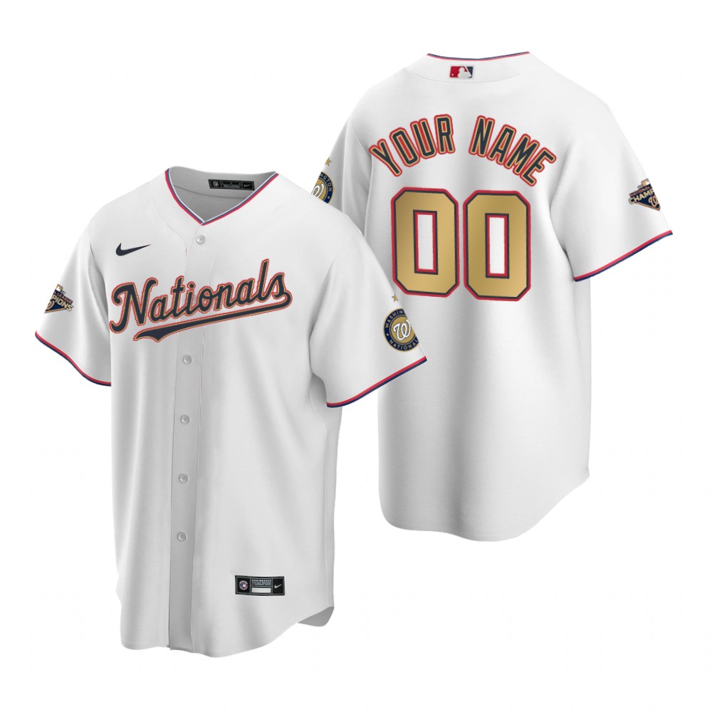 Men's Washington Nationals Custom Nike 2020 White Gold Program Champion Jersey