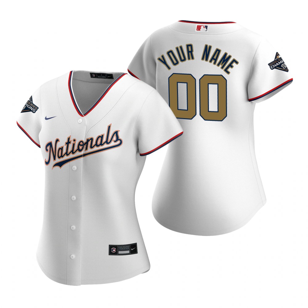 Women's Washington Nationals Custom Nike 2020 White Gold Program Champion Jersey