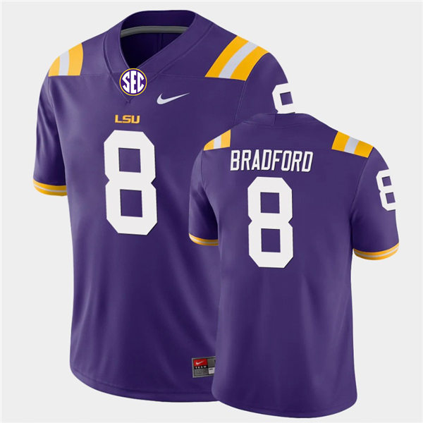 Men's LSU Tigers #8 Tre Bradford Purple Nike College Football Game Jersey