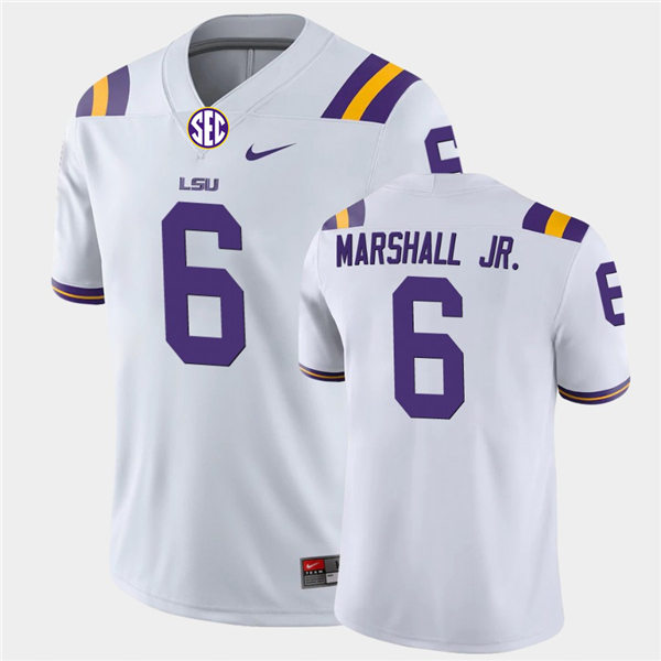 Men's LSU Tigers #6 Terrace Marshall Jr. White Nike College Football Game Jersey