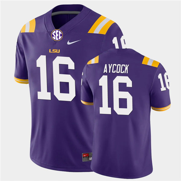 Men's LSU Tigers #16 AJ Aycock Purple Nike College Football Game Jersey