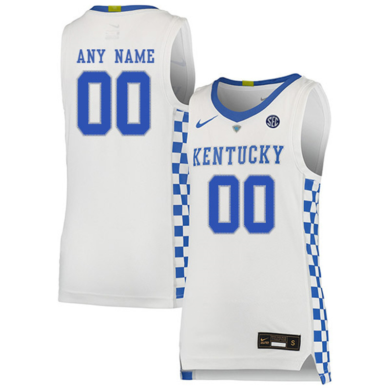 Men's Kentucky Wildcats Custom Nike 2021 White Blue Neck College Basketball Game Jersey