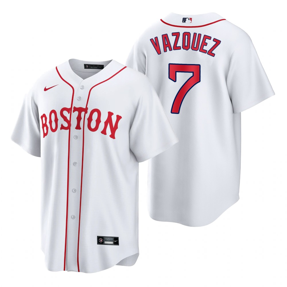 Mens Boston Red Sox #7 Christian Vazquez Nike White 2021 Patriots Day Jersey