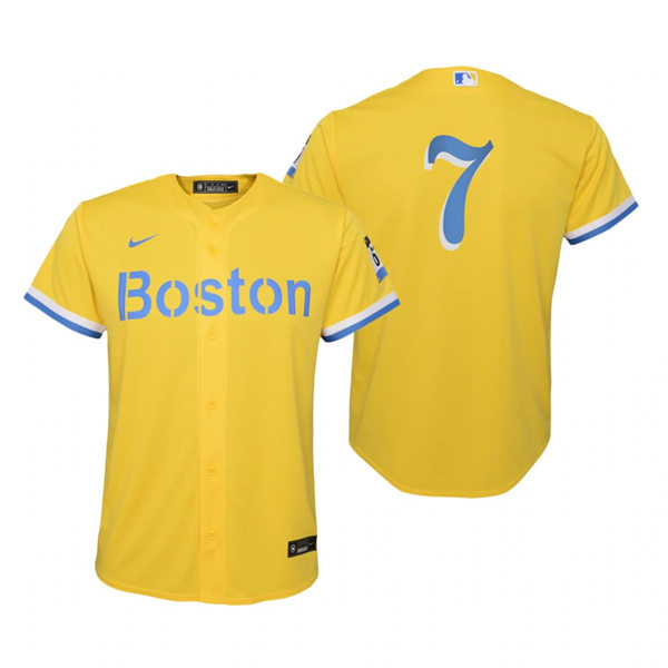 Youth Boston Red Sox #7 Christian Vazquez Stitched Nike Yellow 2021 City Connect Jersey