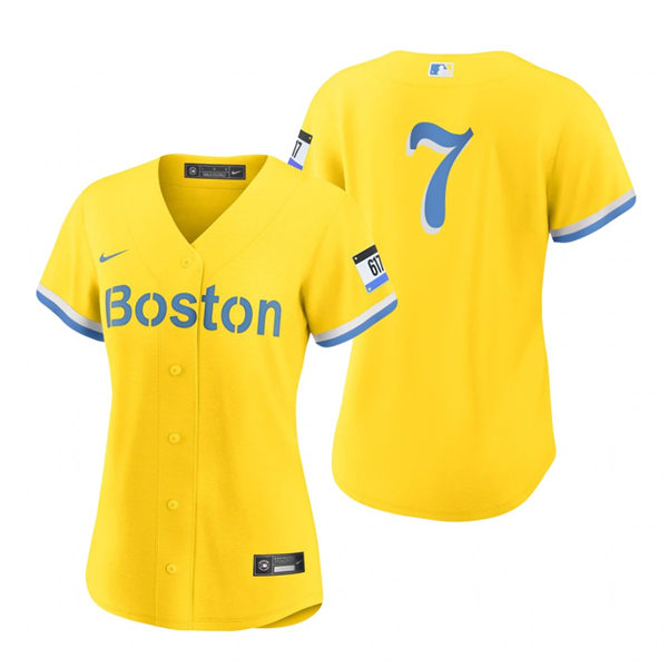 Womens Boston Red Sox #7 Christian Vazquez Nike Yellow 2021 City Connect Jersey