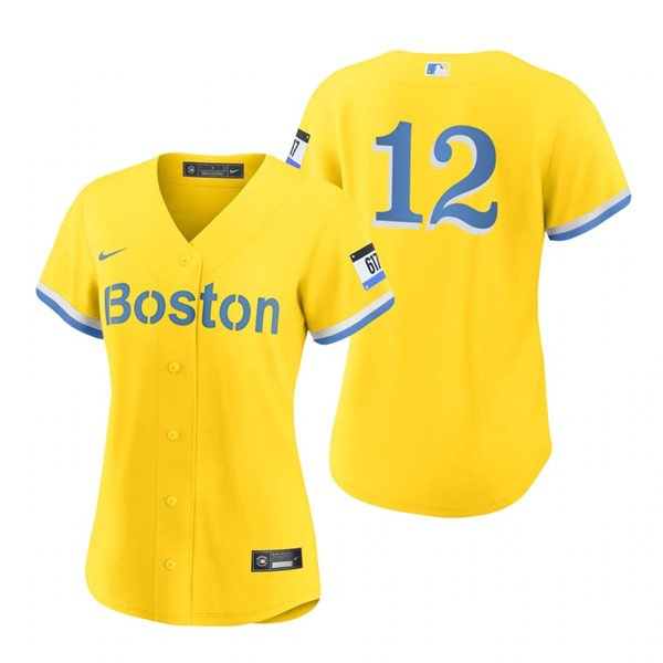 Womens Boston Red Sox #12 Ellis Burks Nike Yellow 2021 City Connect Jersey