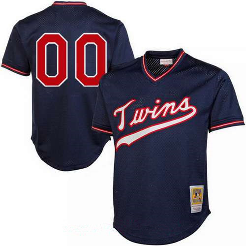Mens Youth Minnesota Twins Custom Navy Blue 1995 Mesh Batting Practice Throwback Majestic Cooperstown Collection Baseball Jersey