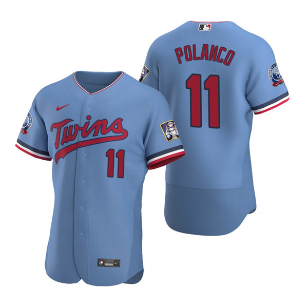Mens Minnesota Twins #11 Jorge Polanco Nike Powder Blue Alternate Flex Base Jersey 