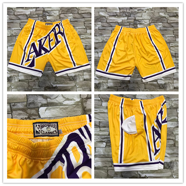 Mens Los Angeles Lakers Gold Mitchell & Ness Hardwood Classics Big Face Shorts