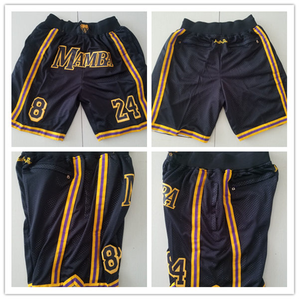 Mens Los Angeles Lakers #8#24 Kobe Bryant Black Mamba Honor Justdon 4 Pockets Shorts