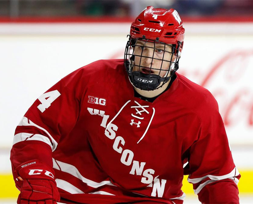 Mens Wisconsin Badgers #4 Dylan Holloway Under Armour Cardinal College Hockey Game Jersey
