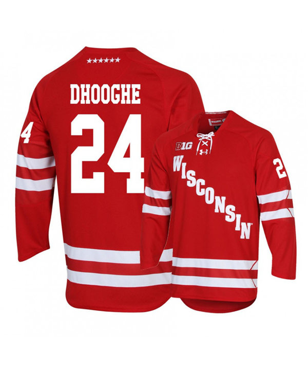 Mens Wisconsin Badgers #24 Sean Dhooghe Under Armour Cardinal College Hockey Game Jersey
