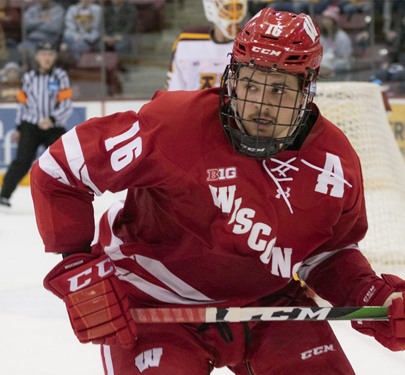 Mens Wisconsin Badgers #16 Tarek Baker Under Armour Cardinal College Hockey Game Jersey