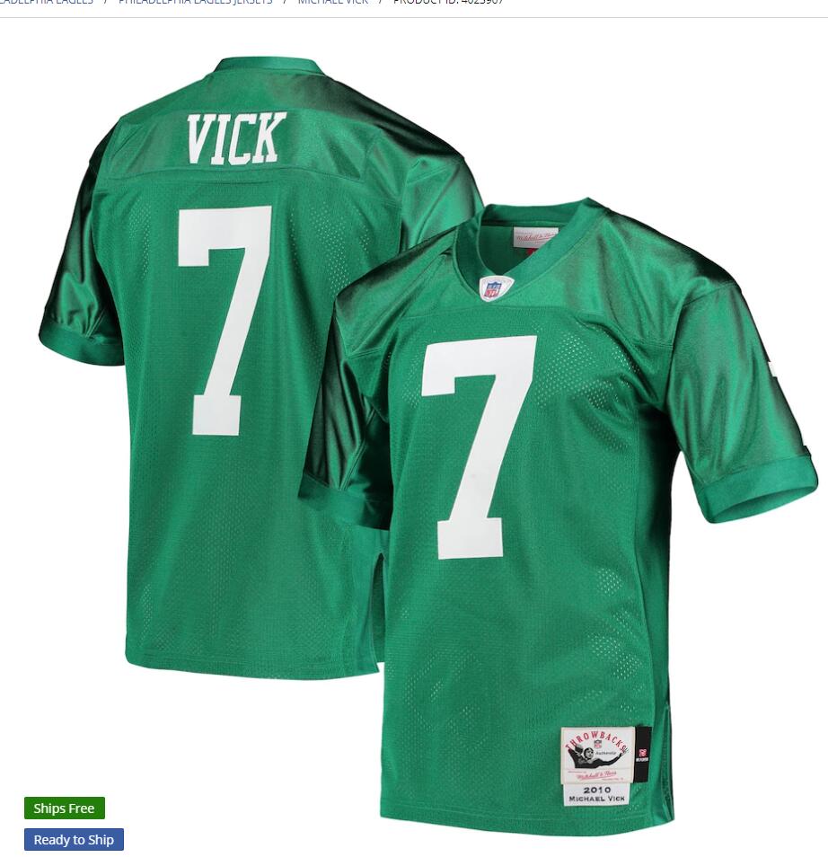 Mens Philadelphia Eagles #7 Michael Vick Stitched Mitchell & Ness Kelly Green 2010 Throwback Jersey