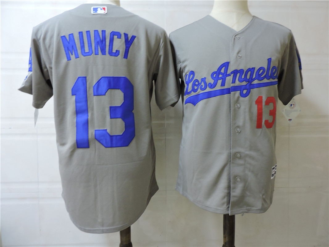 Mens Los Angeles Dodgers #13 Max Muncy Majextic Grey Los Angeles Flex base Baseball Jersey